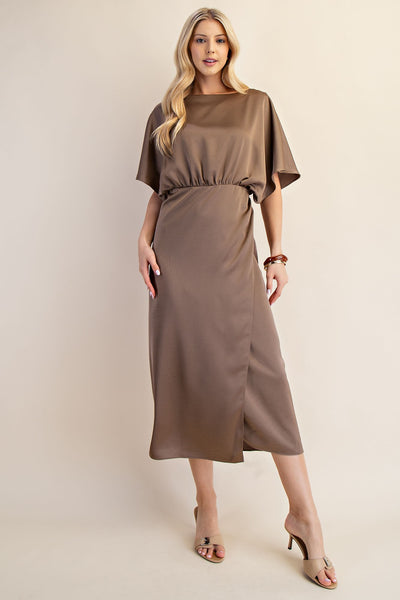 Wide Round Neck Asymmetrical Midi Dress