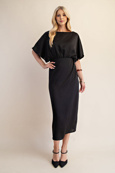 Wide Round Neck Asymmetrical Midi Dress