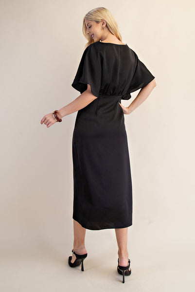 Wide Round Neck Asymmetrical Midi Dress