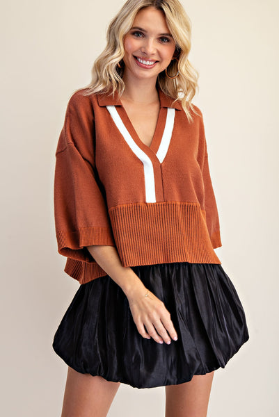 V-Neck Color Trim Top