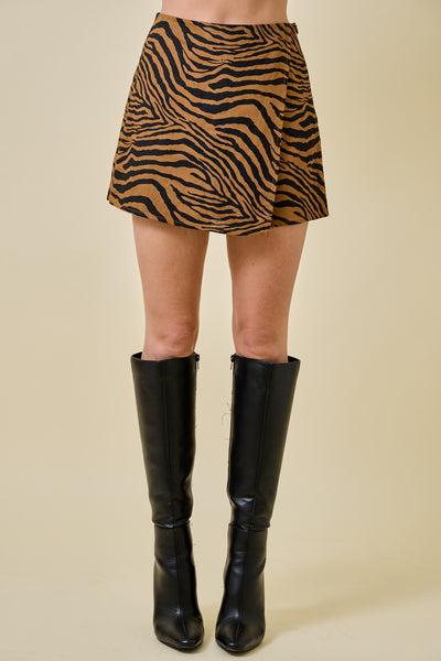 Tiger Print Asymmetric Mini Wrap Skort