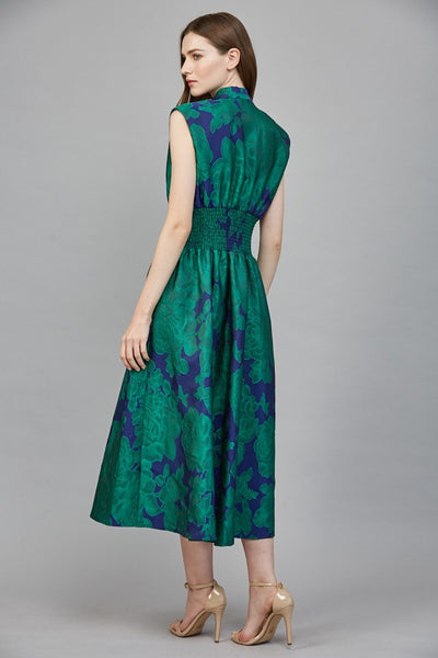 Floral Jacquard V-Neck Midi Dress