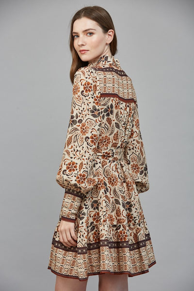 Tiered Mini Dress W/ Pintuck Neckband