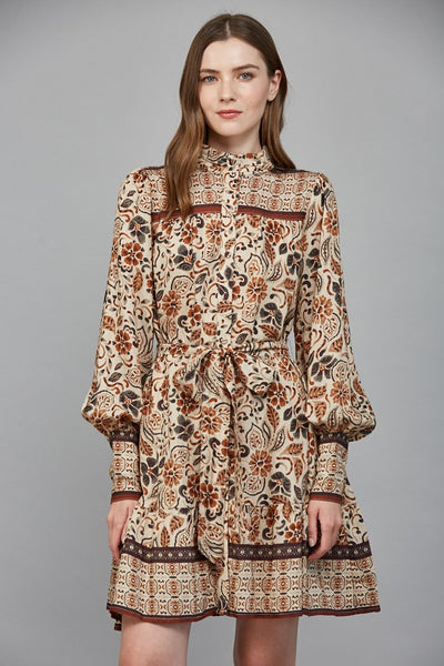 Tiered Mini Dress W/ Pintuck Neckband