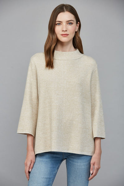 Metallic Mock Neck 3/4 Bell Sleeve Sweater