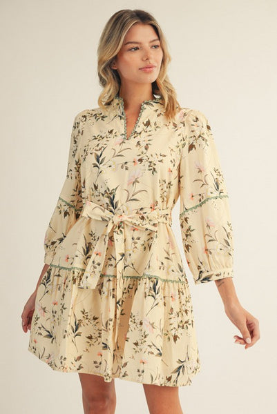 Waist Tie Tiered Floral Dress