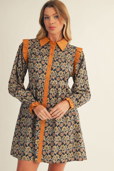 Boho Contrast Ruffle Detail Floral Dress