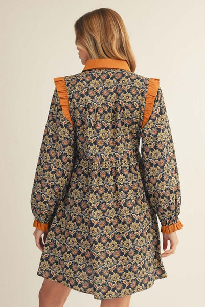 Boho Contrast Ruffle Detail Floral Dress