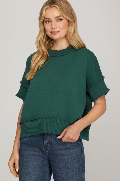 Half Sleeve Crew Neck Sweater Top