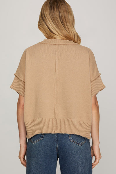 Half Sleeve Crew Neck Sweater Top