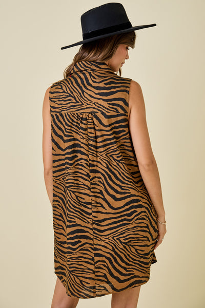 Tiger Print Button Down Shirt Dress