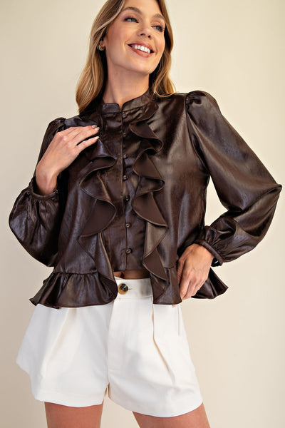 Long Sleeve Ruffle Button Down Top