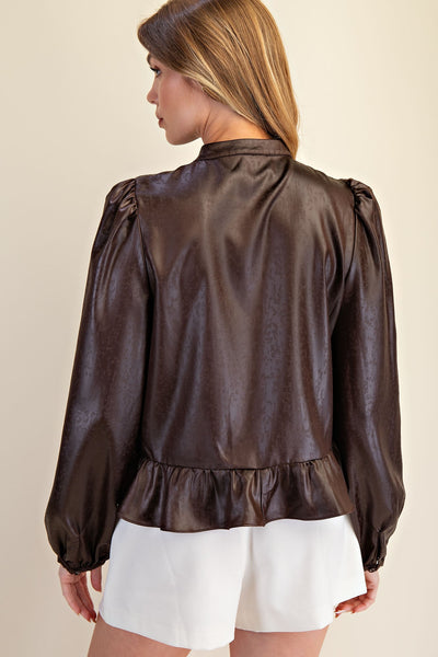 Long Sleeve Ruffle Button Down Top
