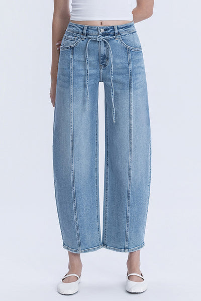 Vervet HR Waist Tie Crop Wide Barrel Jeans