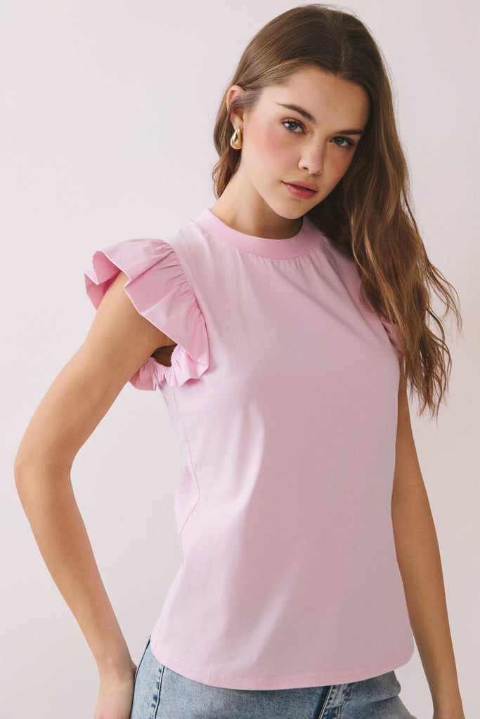 Flutter Sleeves Round Neck Top