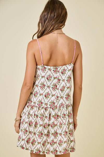 Floral Dress W/ Contrast Knotted Edge