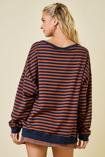 Oversized Stripe Knit Top W/ Contrasting Rib