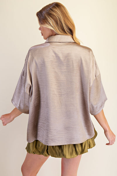 Deep Collar Button Detail Shirt