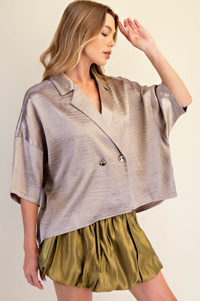 Deep Collar Button Detail Shirt
