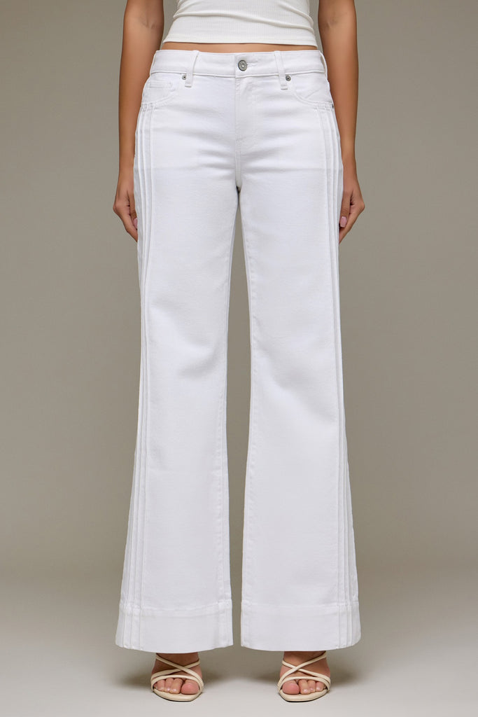 Hidden Pintuck Mid Rise Comfort Flare Jean