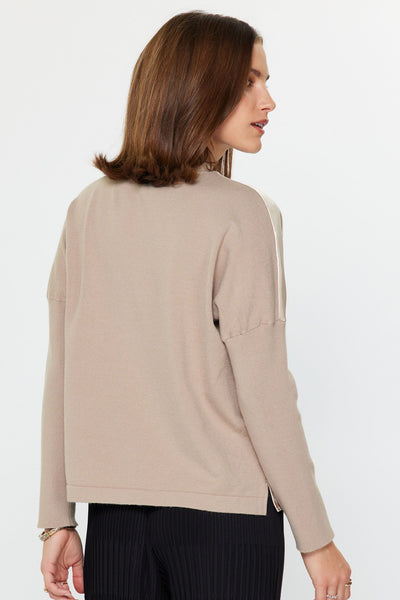 Metallic Front Knit Long Sleeve Top