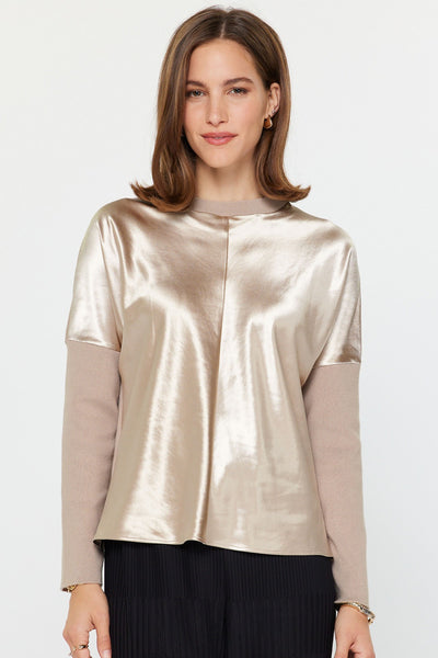 Metallic Front Knit Long Sleeve Top
