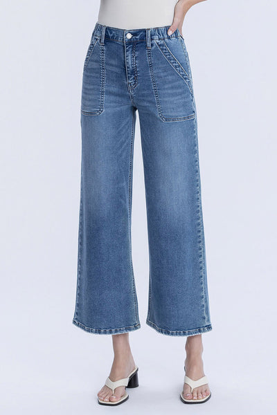 Vervet HR Elastic Waist Ankle Wide Jeans