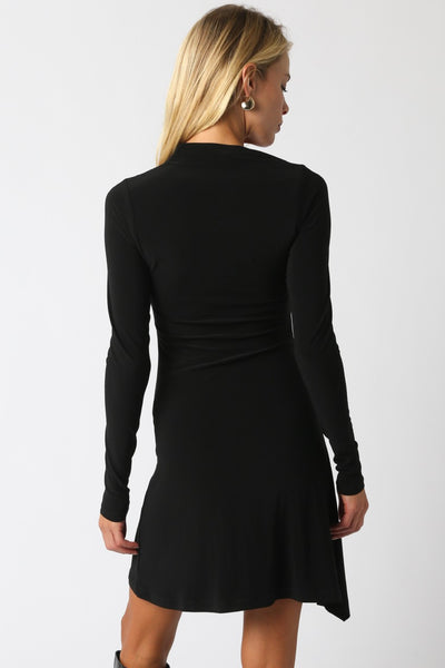 Asymmetrical Neckline Draped Hem Dress