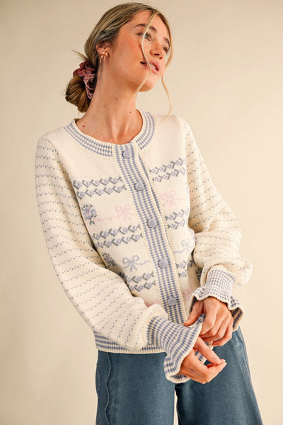 Floral Ruffle Sleeve Sweater Cardigan
