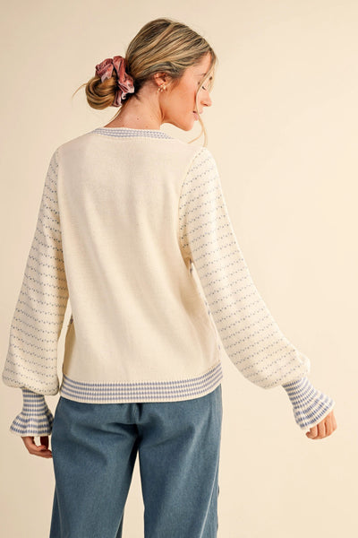 Floral Ruffle Sleeve Sweater Cardigan
