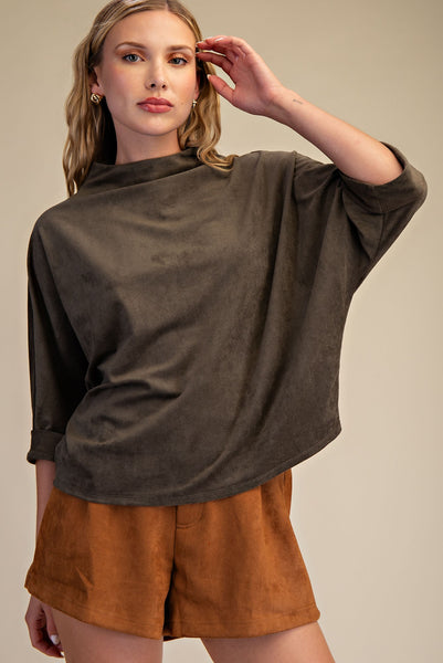 Mock Neck Three-Quarter Sleeve Top