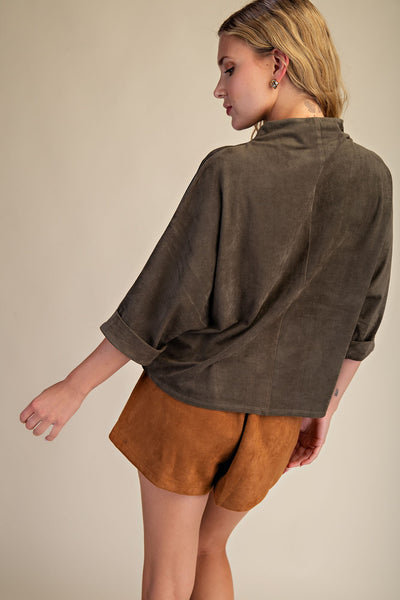Mock Neck Three-Quarter Sleeve Top