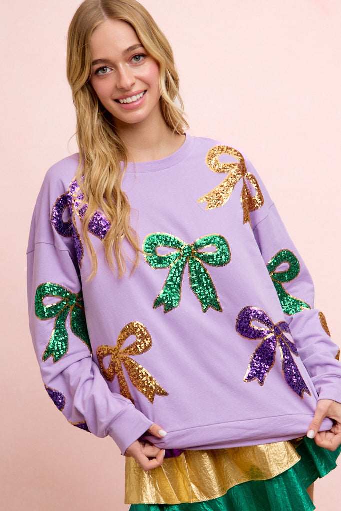 Mardi Gras Sequin Bow Top