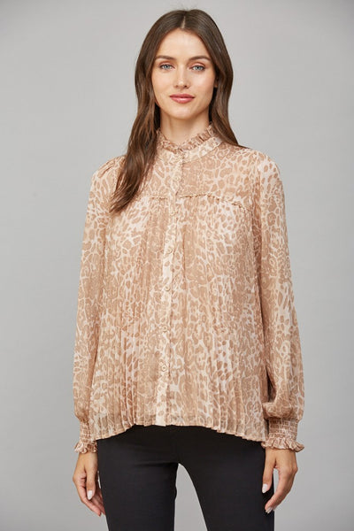 Animal Print Chiffon Pleated Top