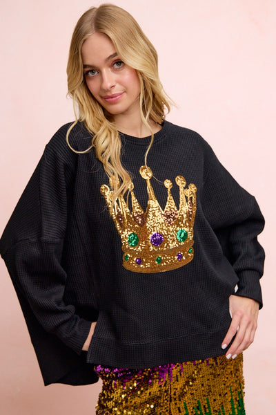 Crown Sequin Embroidery Sweatshirt Top