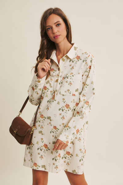 Mineral-Washed Victorian Floral Mini Dress