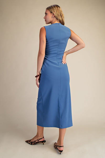 Round Neck Button Down Midi Dress