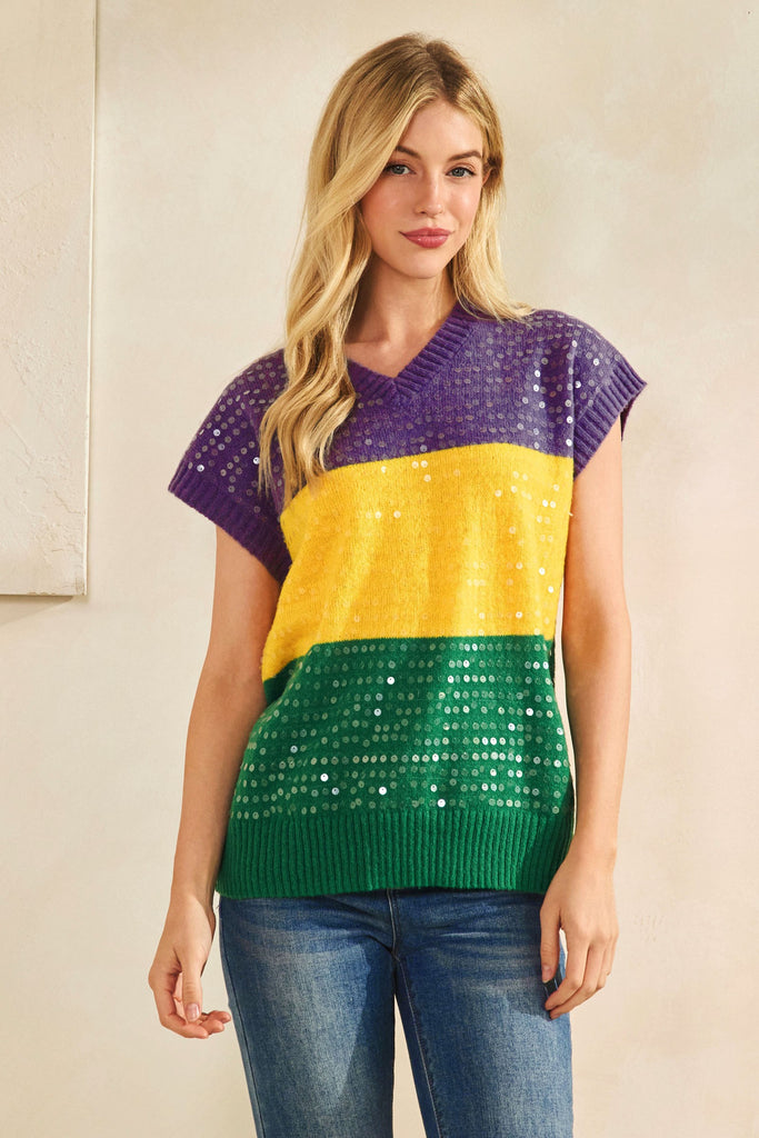 Sequin Mardi Gras Sweater Vest