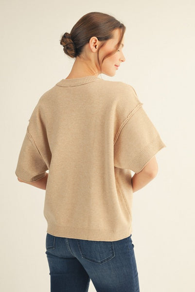 Raw Edge Accent Comfy Sweater Top