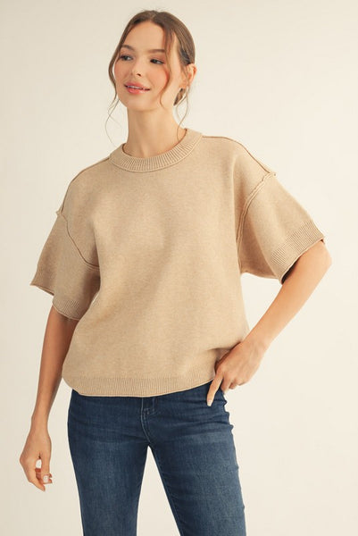 Raw Edge Accent Comfy Sweater Top