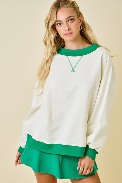Color Block Mock Neck Terry Sweatshirt