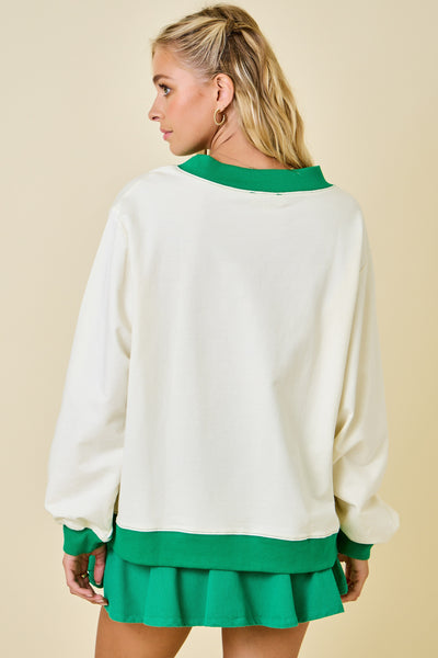 Color Block Mock Neck Terry Sweatshirt