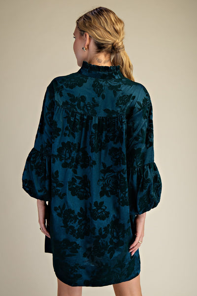 Ruffled Neck Bubble Sleeve Dress