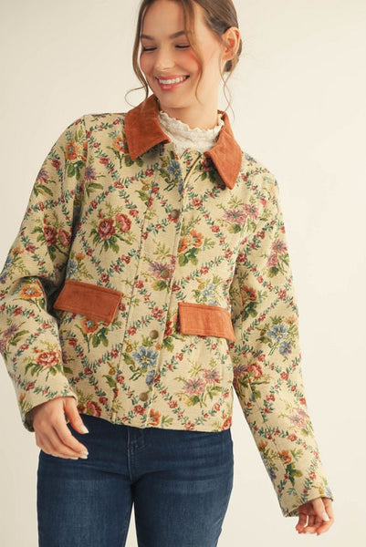 Button Down Floral Jacquard Jacket
