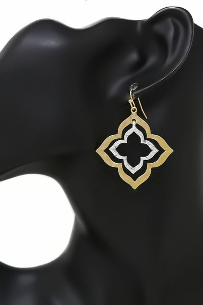 Gold and Silver Double Clover Earrings