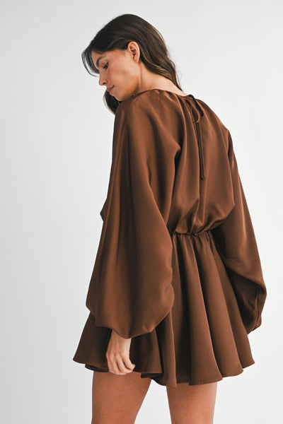 Satin Puff Sleeve Mini Dress