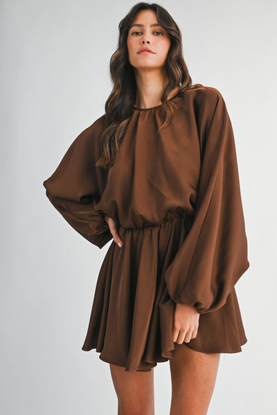 Satin Puff Sleeve Mini Dress