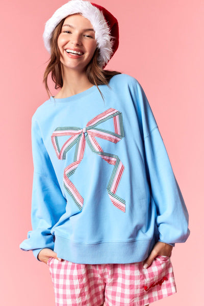 Christmas Gingham Bow Sweatshirt