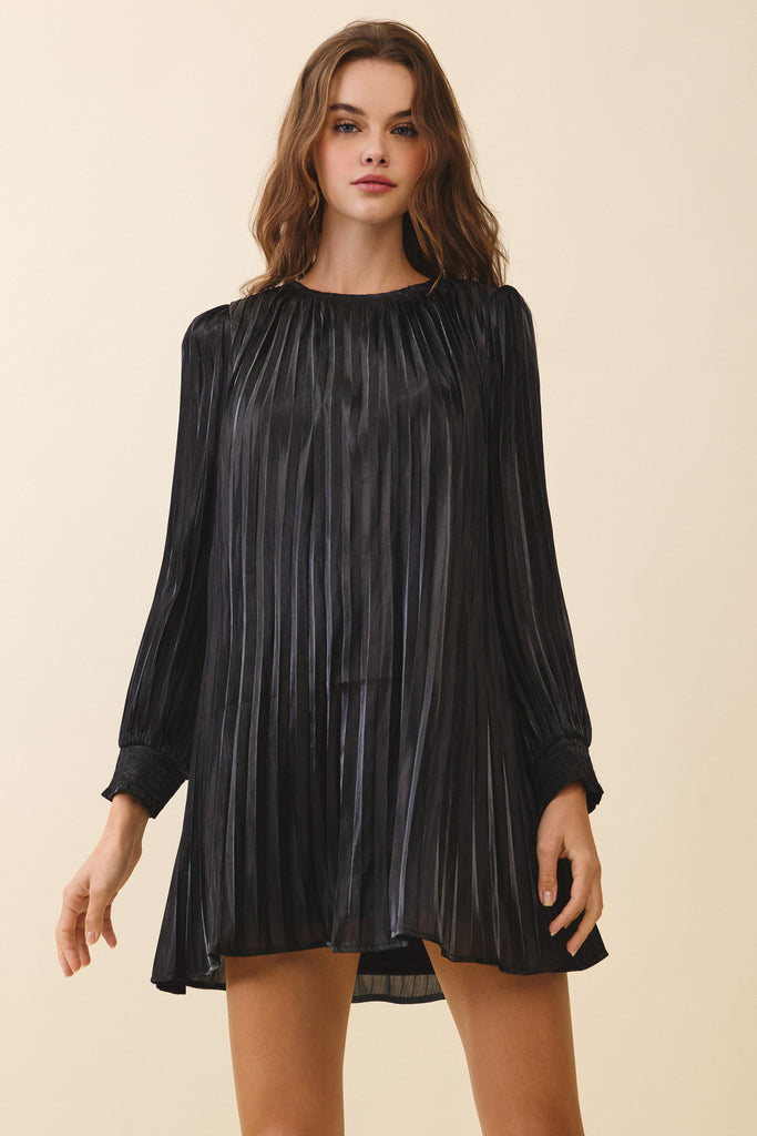 Metallic Pleated A-Line Mini Dress