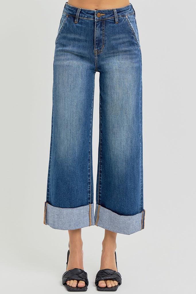 Risen HR Ankle Wide Cuffed Jeans